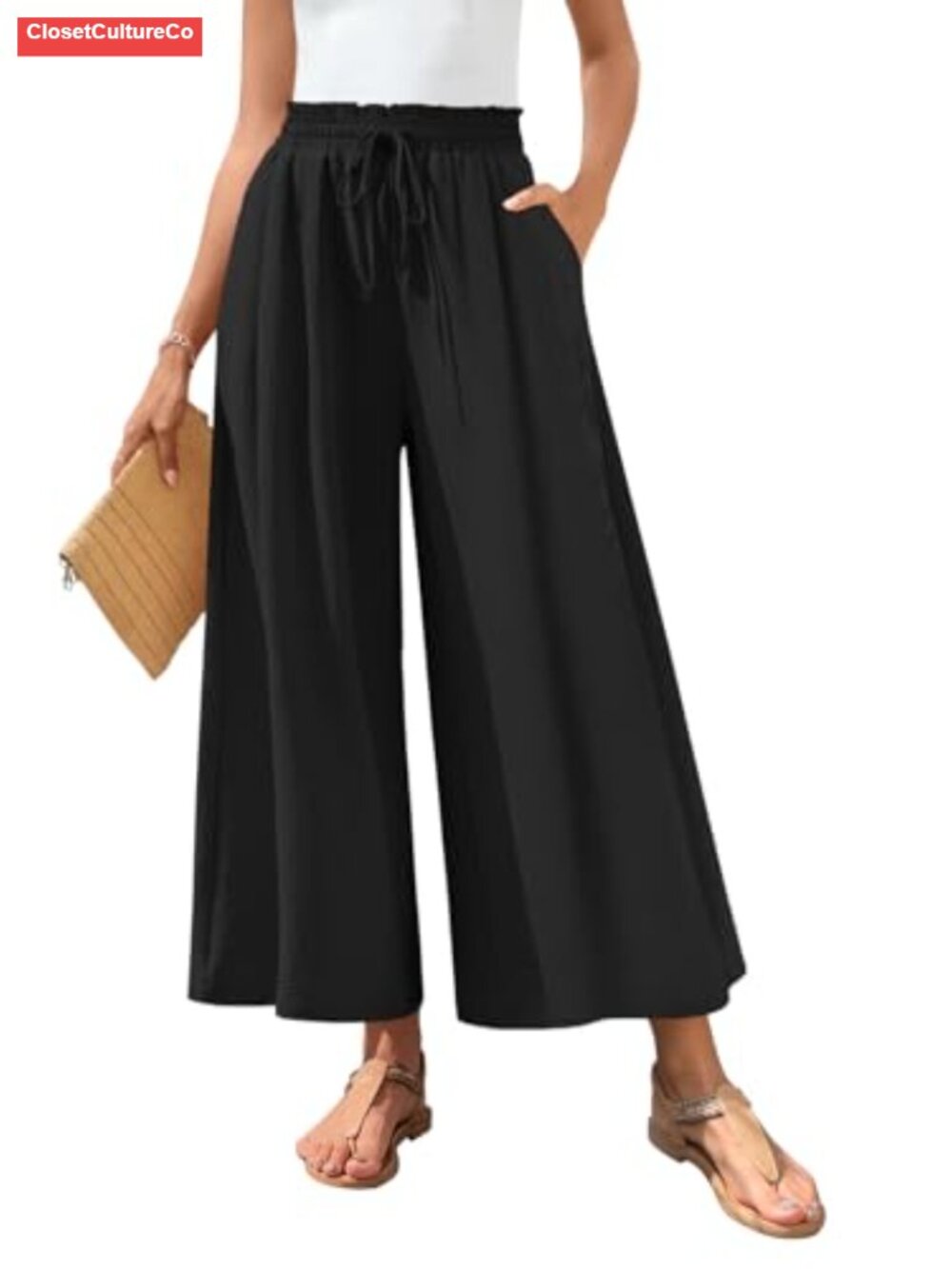 Wide Leg Palazzo Pants High Waist Drawstring Flowy Business Casual
